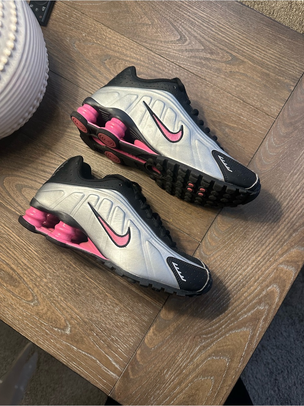Nike Girls Silver and Pink Shox Running Sneakers
